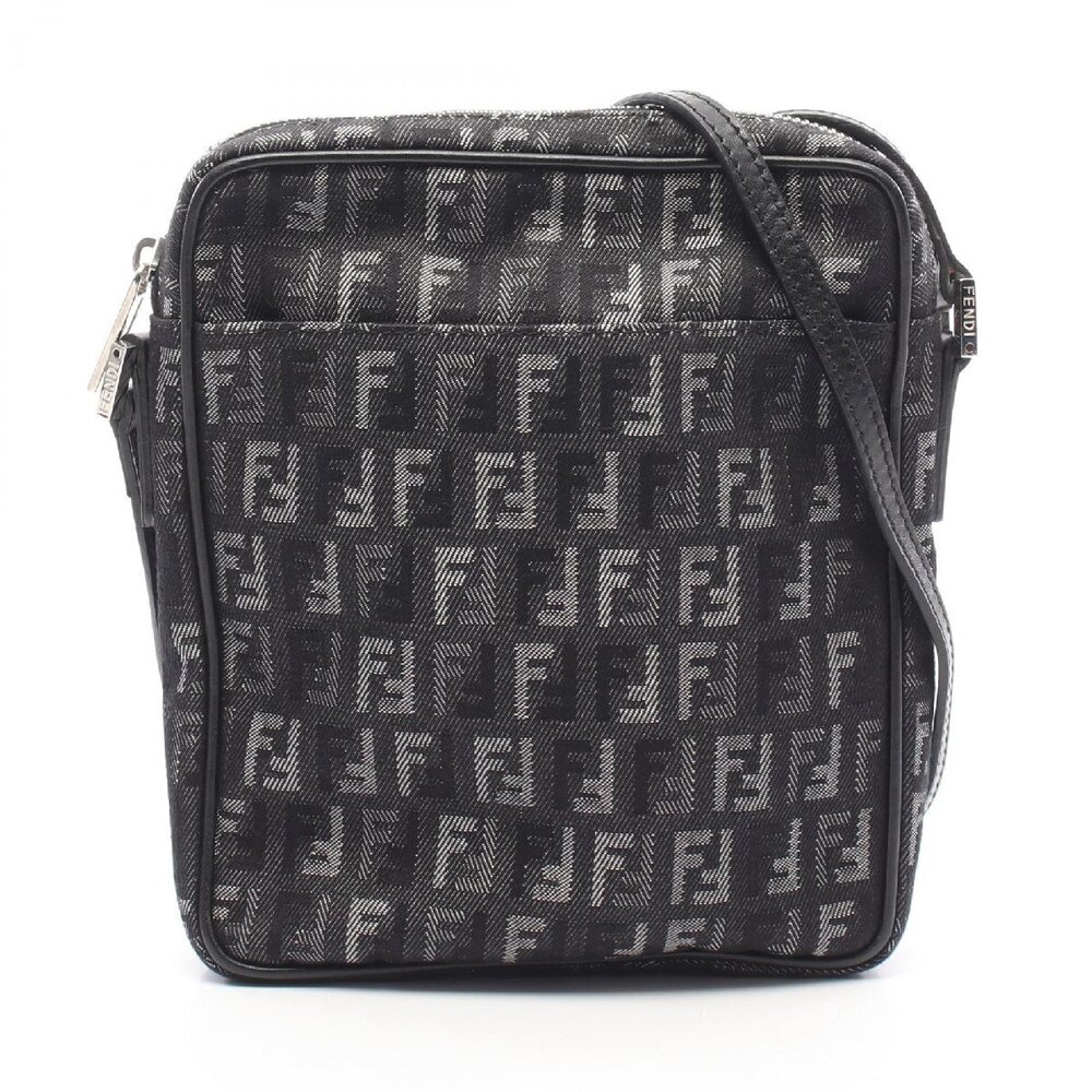 Fendi Leather Canvas Shoulder Bag Zucchino Black